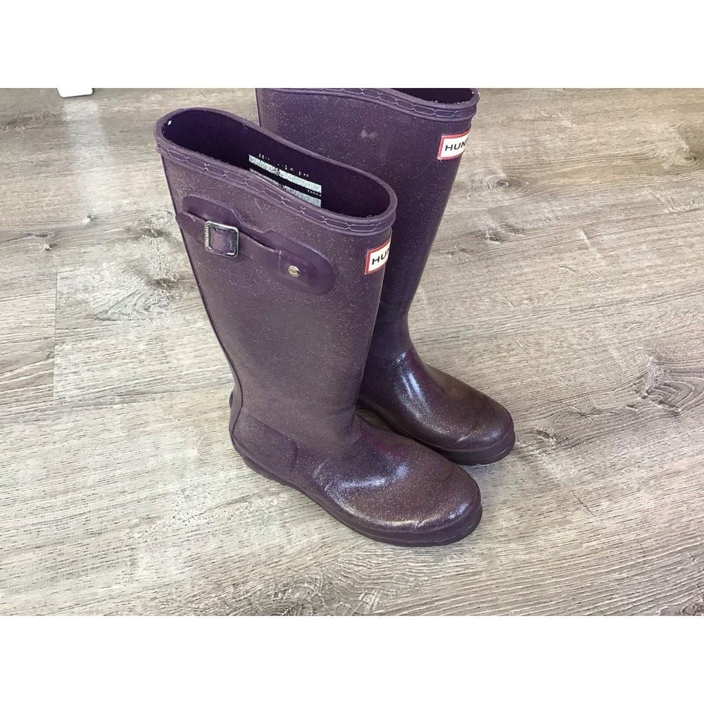 Hunter Rain Boots Girls size 6 Purple Glitter Wellington Waterproof Boots UK 4